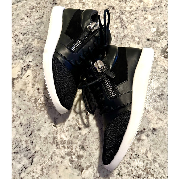 Giuseppe Zanotti Megatron Nero Black leather mesh zippered Sneakers Size 36 - Picture 7 of 13